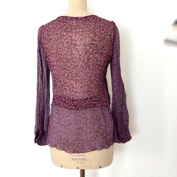 CAbi purple sheer blouse summer SZ:S flare floral - Picture 3 of 5